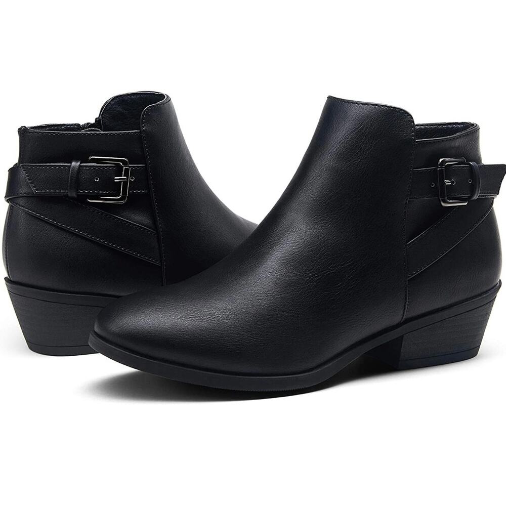 Vepose Women's Ankle Boots Low Heel Western Black Booties Size 9